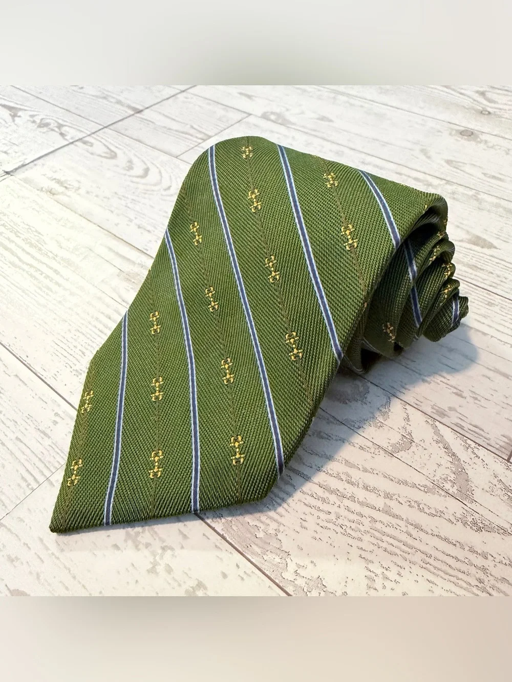 Brooks Brothers, Silk, Striped Horsebit Neck Tie, Green